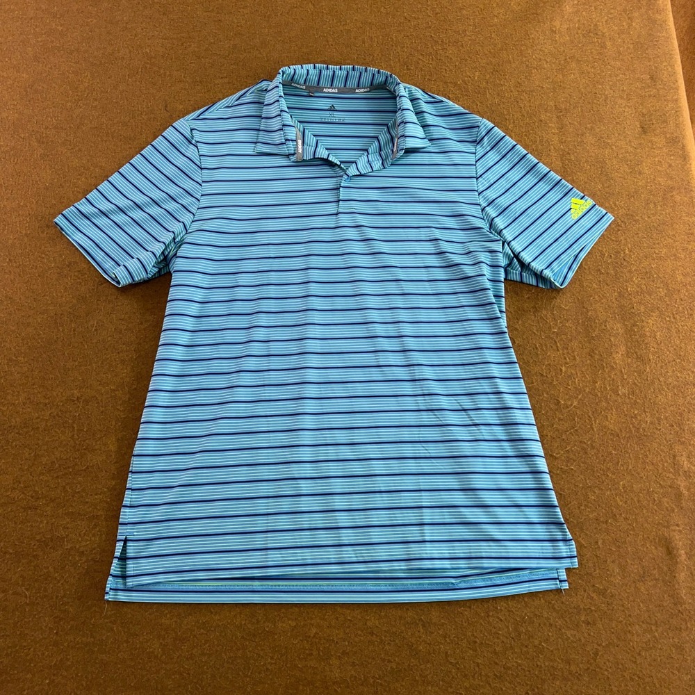 Adidas Mens XL Blue Striped Short Sleeve Performance Golf Polo Shirt
